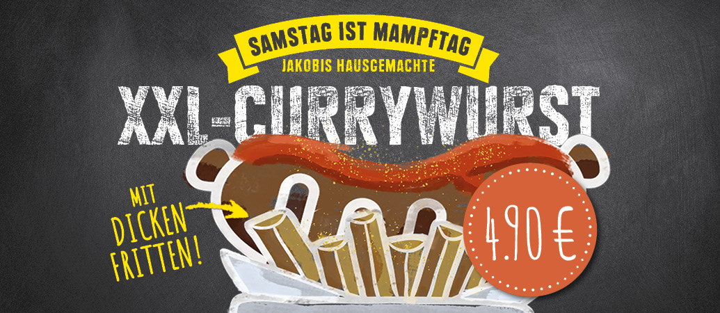 XXL-Currywurst mit dicken Fritten für 4,90 €